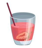 A glass with strawberry juice and a straw vector
