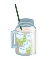 A glass jar with ice cubes and lime slices vector