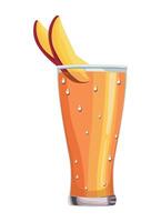 A glass of orange juice with a peach slice vector