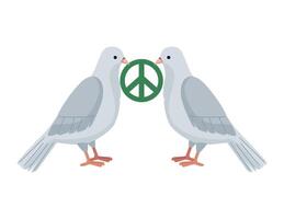 Two pigeons with peace sign in their beaks vector