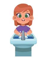 A cartoon girl washing her hands in the sink vector