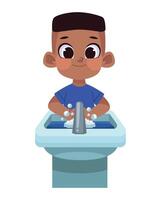 A cartoon boy washing his hands in the sink vector