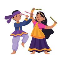 Indian children dancing with colorful sticks vector