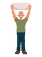 An old man holding up a blank sheet of paper vector