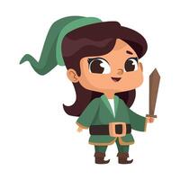 A cartoon elf with a sword and a green outfit vector