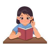 A girl is reading a book and holding a pencil vector