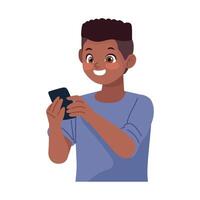 A boy holding a phone and smiling vector