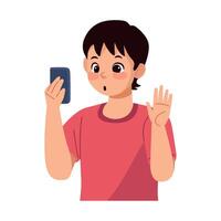 A man is holding a cell phone and making a face vector