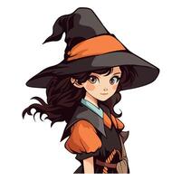 A cartoon witch with long hair and a hat vector
