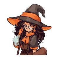 A cartoon witch with glasses and a hat vector