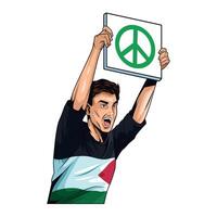 A man holding up a peace sign in front of a flag vector