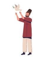 Man with beard and turban holding dove illustration vector