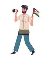 Man with a flag and megaphone vector