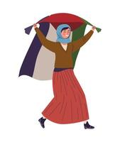 A woman holding a flag with the colors of the uae vector