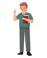 A man holding a book and pointing to his finger vector
