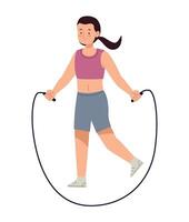 A woman is jumping rope with a jump rope vector