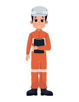 A cartoon worker in an orange jumpsuit holding a folder vector