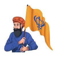 Sikh man with flag and turban vector