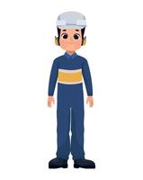 A cartoon boy in a blue overalls and helmet vector