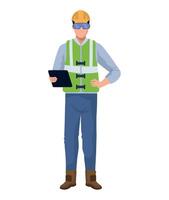 Construction worker with tablet computer illustration vector