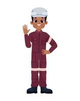 A cartoon black man in a hard hat and overalls vector