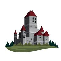 An illustration of a castle with red roofs vector