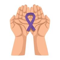 Two hands with purple ribbon in them vector