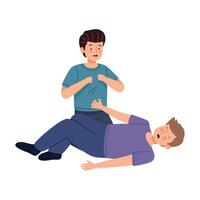 Two men lying on the ground with one on the ground vector