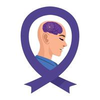 A purple ribbon with a brain inside vector