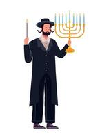 Jewish man with candles and menorah vector