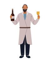 A man in robe holding a wine glass and a bottle vector