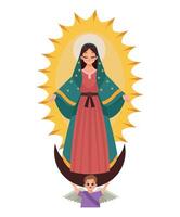 The virgin of guadalupe, with a child on her back vector