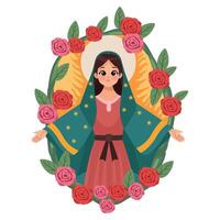 The virgin of guadalupe in a floral frame vector