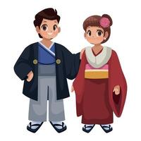 Japanese couple in traditional clothes illustration vector