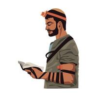 A man with a beard and a headband is reading a book vector