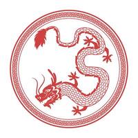 Chinese dragon in round frame vector