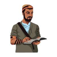 A man with a beard and a turban is reading a book vector