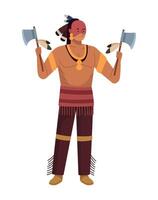 Native american man with two axes in his hands vector