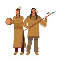 Two native american men with a drum and a feather vector