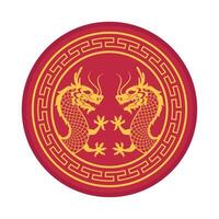 Two chinese dragons in a round pattern vector