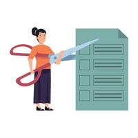 A woman holding a pair of scissors and cutting a check list vector
