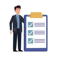 A man is holding a clipboard with check marks on it vector