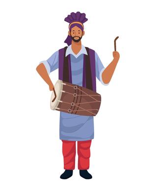Indian man with drum illustration