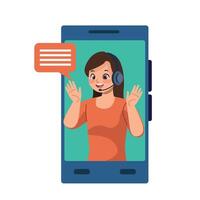 Call center agent on the phone with a chat bubble vector