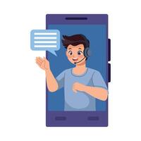 Call center agent with headset and speech bubble on the phone illustration vector