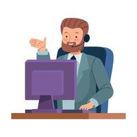 A man in a suit is sitting at a computer vector