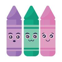 Three colorful crayons with faces and eyes vector