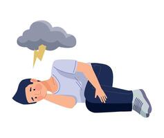 A man laying on the ground with a lightning bolt above him vector