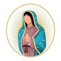The virgin mary is in a circle with rays vector