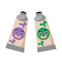 Two tubes of toothpaste with faces on them vector